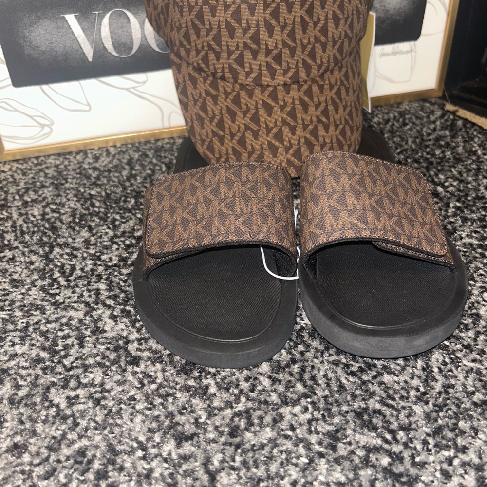 Michael Kors Brown and Black Slide Sandals